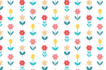Pattern of multi-colored wildflowers. Vector illustration in flat style.
