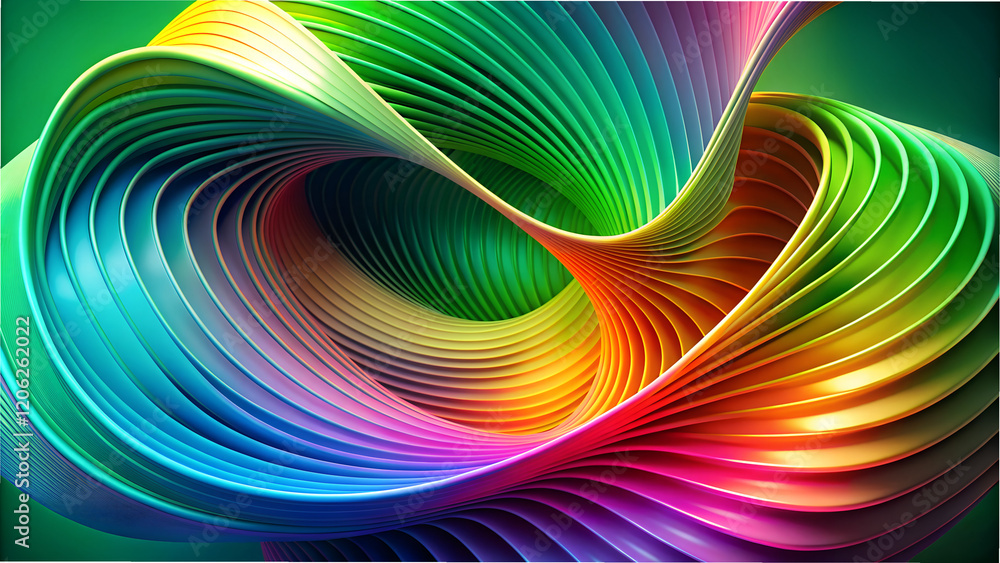Poster colorful swirling abstraction showcasing minimalism with dynamic curves, emphasizing harmony and mov