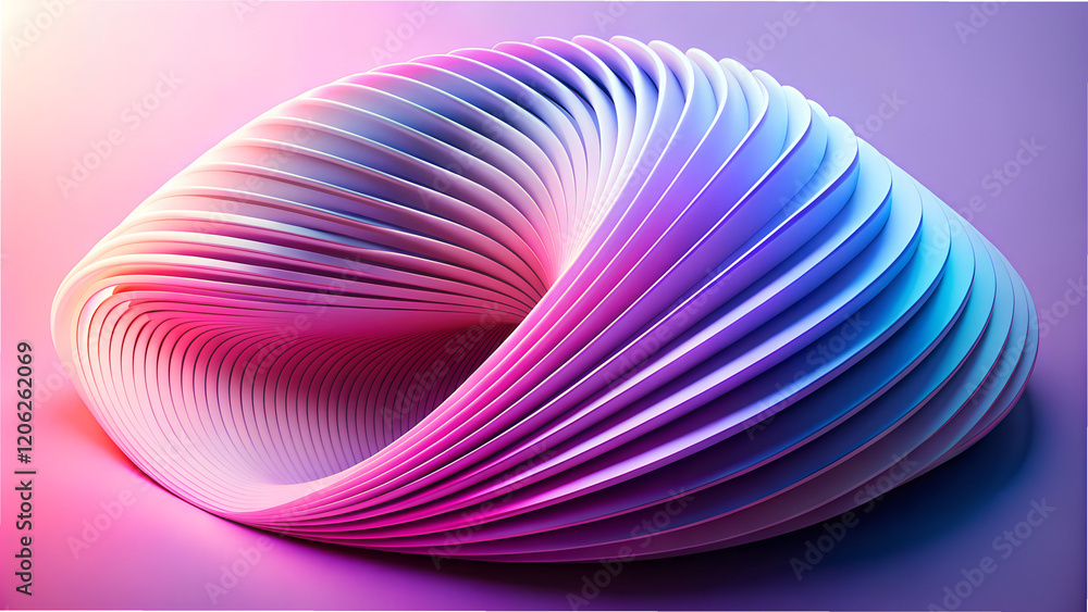 Poster exploring the beauty of abstractionism and minimalism through vivid curves and gradients in a harmon