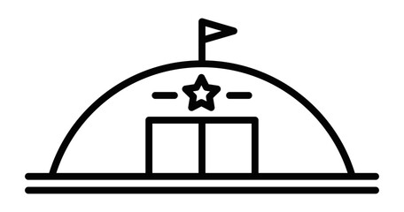 Obraz premium Military hangar with a flag and star symbol. Editable stroke.
