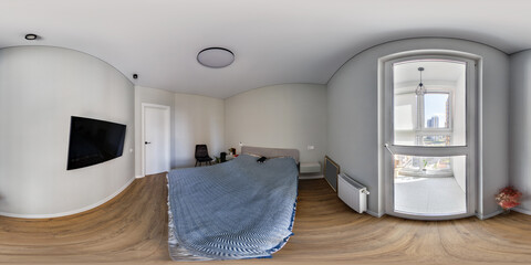 hdri 360 panorama view in bedroom loft room in luxury elite vip hotel in full in equirectangular...
