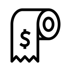 Outline icon of toilet paper with a dollar sign. Editable stroke.