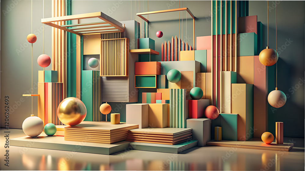 Poster colorful abstractionism showcases geometric shapes and forms in a creative arrangement featuring smo