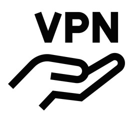 VPN icon with a hand offering security. Editable stroke.