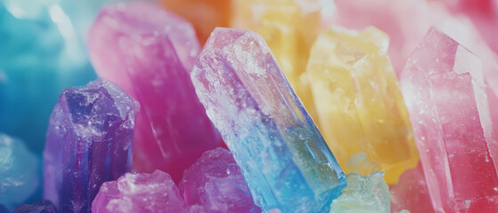 Discover vibrant rock candy with stunning crystalline structures in various bright colors