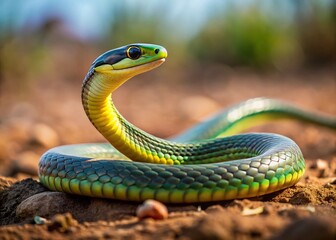 Fototapeta premium Minimalist Boomslang Snake on Ground - Wildlife Photography