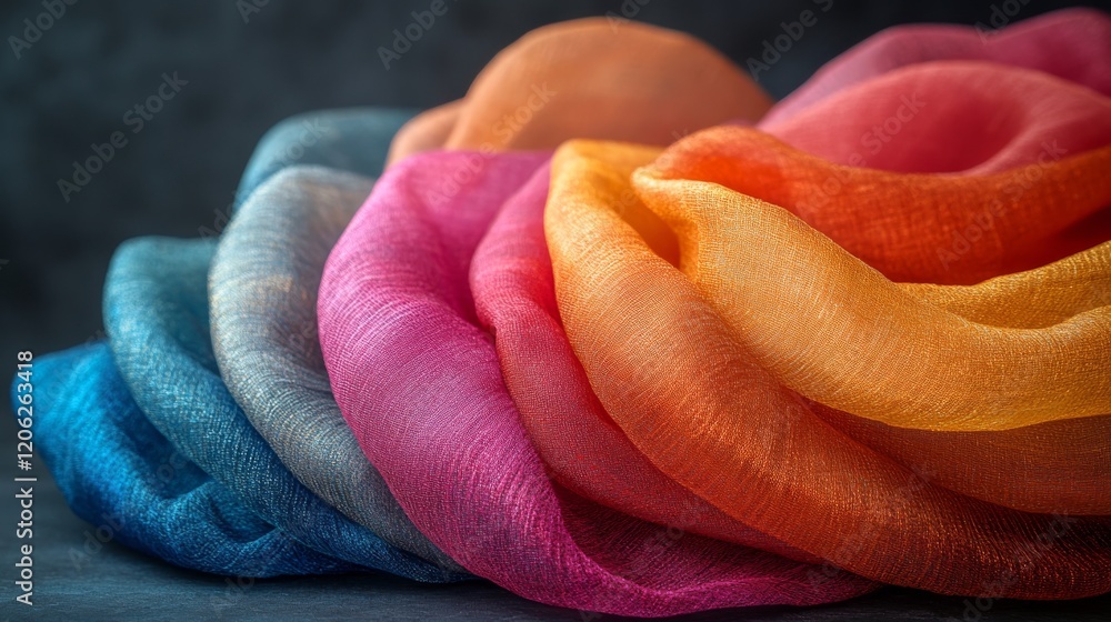Poster vibrant silk fabrics in a wide array of colors displayed in a flowing arrangement