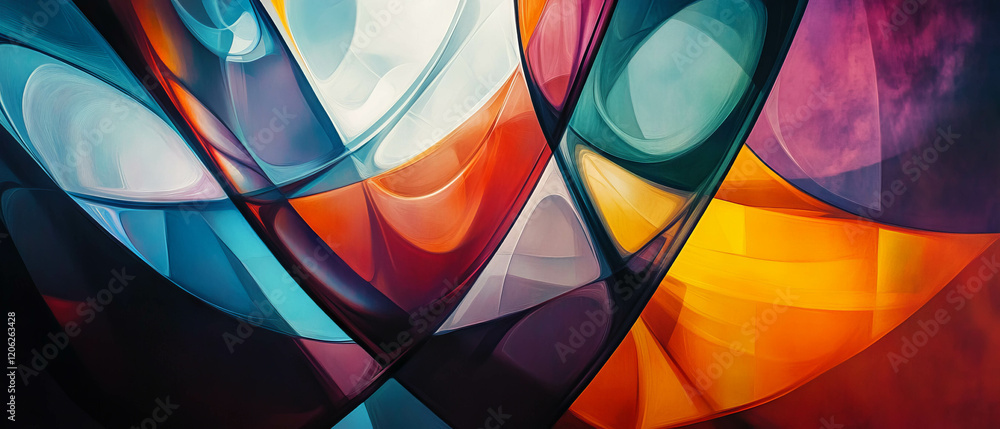 Poster bold abstract composition highlighting sharp angles and vivid colors in striking contrast