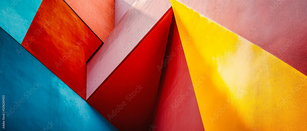 Poster bold angles and contrasting colors create a striking abstract composition