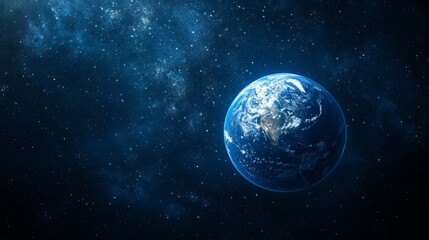 Obraz premium A breathtaking view of Earth surrounded by the cosmos, its vivid blue hues illuminated against a star-filled expanse, symbolizing unity, life, and cosmic connection.