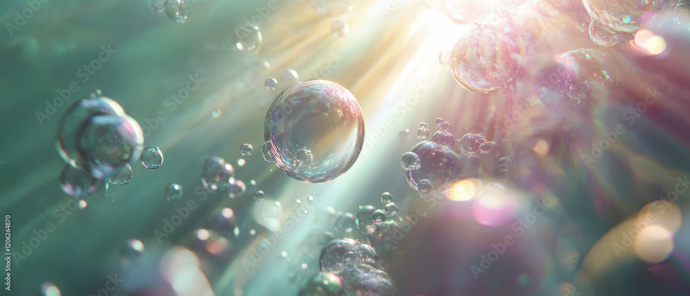 Aufkleber Underwater bubbles create a mesmerizing display of light rays and aquatic textures