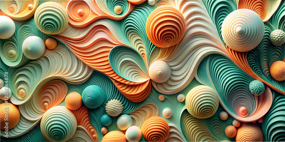 Poster abstraction layers in textile design featuring vibrant colors and intricate shapes, perfect for mode
