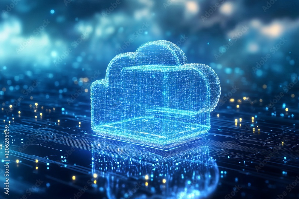 Aufkleber abstract digital cloud computing network technology data storage server blue glow futuristic innovat