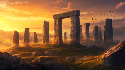 Resurrecting stonehenge conceptualizing ancient ruins. stonehenge. illustration. Ancient Ruins. Illustration