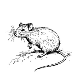 Elegant Hand-Drawn Sketch, A Vintage-Style Illustration of Rat Showcasing Bold Lines and Organic Details with Transparent Background 