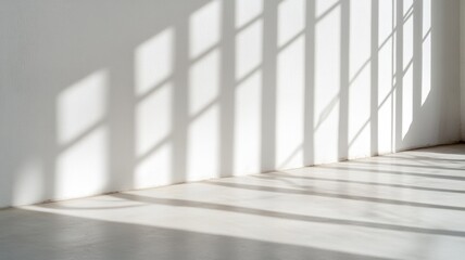 Obraz premium Abstract shadows cast by light through window on white wall create architectural patterns indoors