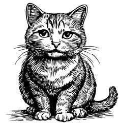 Fine Line Art Illustration, Detailed Sketch of Cat, Transparent Background, Scalable Vector