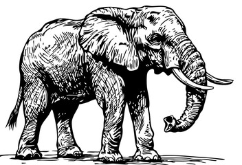 Fine Line Art Illustration, Detailed Sketch of Elephant, Transparent Background, Scalable Vector