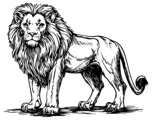 Fine Line Art Illustration, Detailed Sketch of Lion, Transparent Background, Scalable Vector