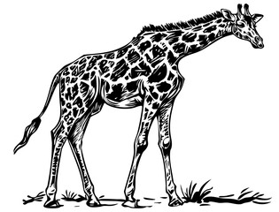 Intricate Hand-Drawn Illustration, Monochrome Sketch of Giraffe, No Background, Editable Vector 