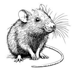 Intricate Line Drawing, A Detailed Monochrome Illustration of Rat with Elegant Textures, Fine Details, and Transparent Background 