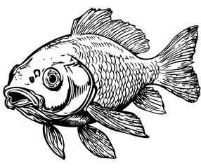 Minimalist Line Illustration, Goldfish in Monochrome Style, Background-Free Design, Editable Vector