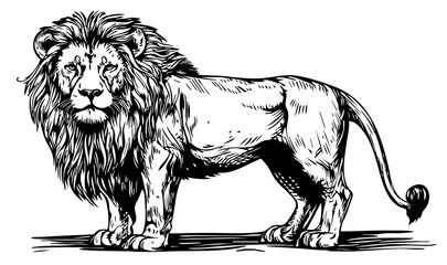 Realistic Hand-Drawn Sketch, Monochrome Illustration of Lion, Background Removed, Vector Artwork