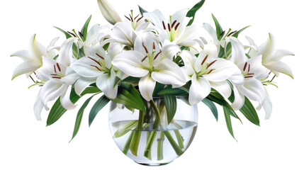 Obraz premium Lilies arrangement in vase on transparent background 