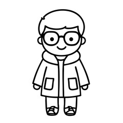 Monochrome Cartoon Person, Minimalist Line Art, no Background