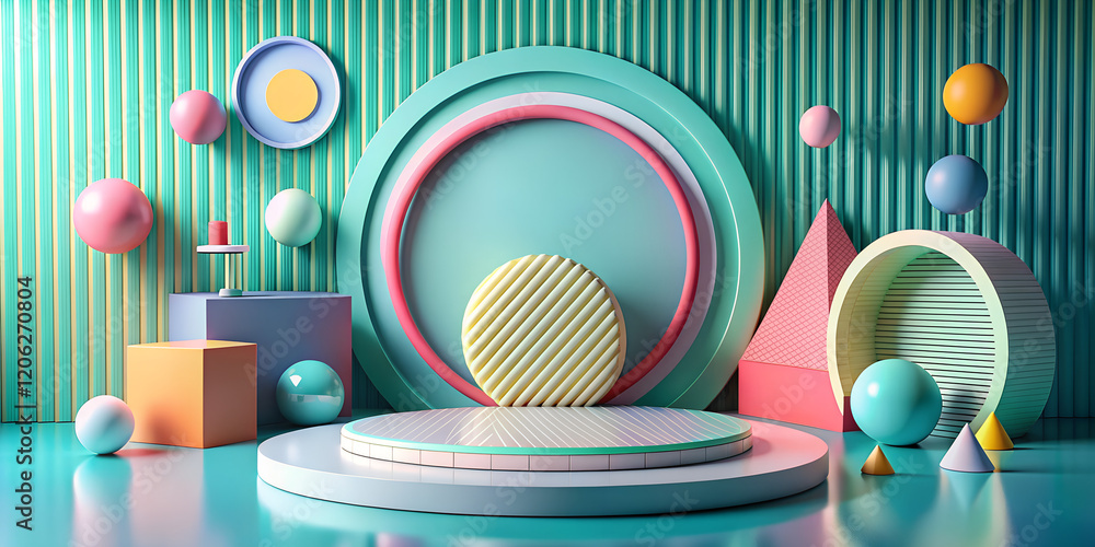 Aufkleber colorful geometric shapes with circular designs create an artistic display in a bright, modern setti