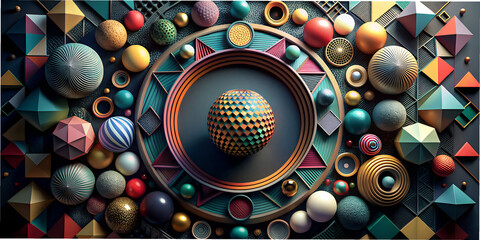 Obraz premium Colorful geometric shapes and circular patterns create a vibrant display of three-dimensional textures and designs