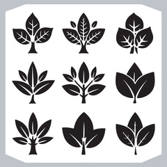 Elegant Tree Leaf Silhouettes Collection Modern Vector Designs for Creative Projects