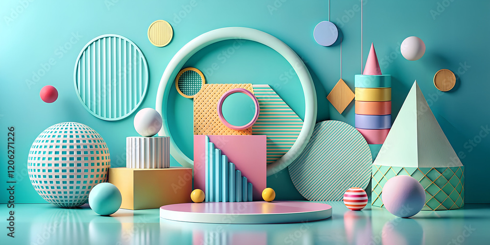 Aufkleber geometric shapes in vibrant colors create a playful arrangement in a modern, abstract display for ar