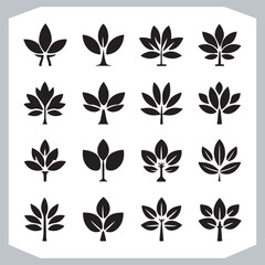 Comprehensive Set of Tree Leaf Logotype Icons Vector Illustration Silhouettes for Designers