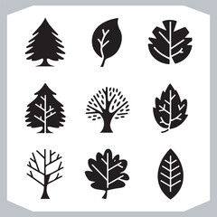 Comprehensive Set of Tree Leaf Logotype Icons Vector Illustration Silhouettes for Designers