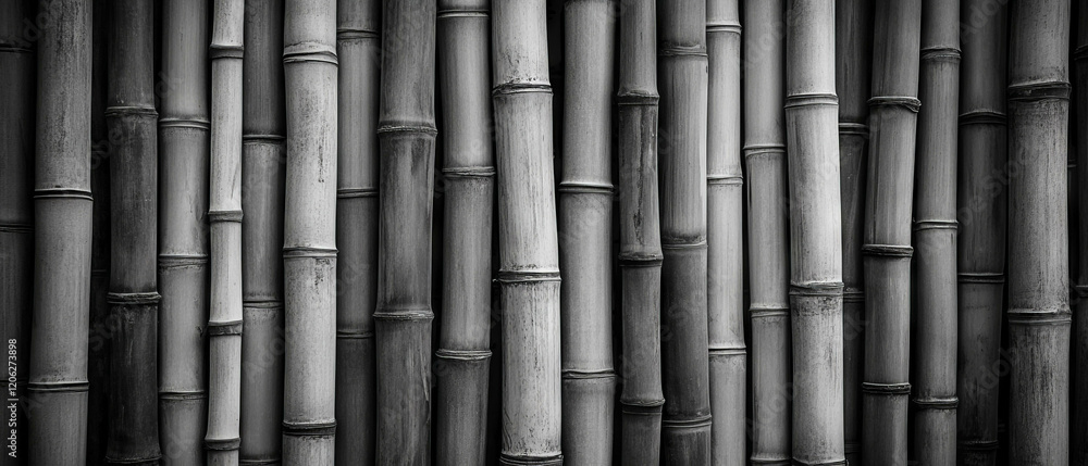 Poster bamboo stalks display intricate textures and segmented structures in peaceful arrangement