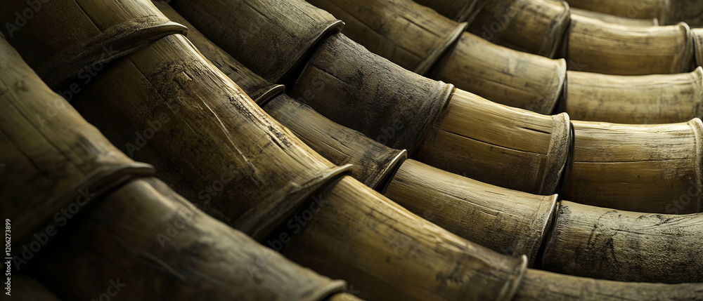 Poster bamboo stalks display segmented structure and smooth texture in natural light