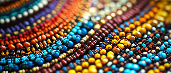 Colorful beaded jewelry showcasing intricate patterns and vibrant textures