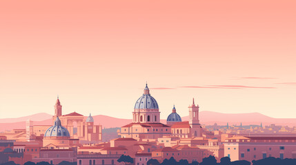 Illustration de la ville de Rome en Italie. Carte postale. Illustration vectorielle. Voyage, vacances, visiter, pays. Pour conception et cr&eacute;ation graphique.