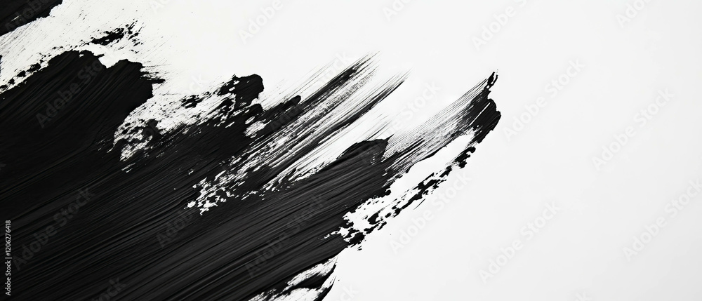 Poster black ink brush strokes create dynamic texture on white paper background