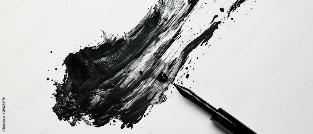 Poster black ink texture created with a dropper on white paper for artistic expression and design