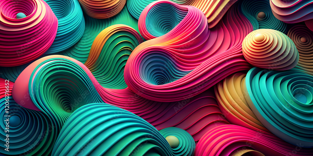 Poster abstract patterns in vibrant colors create dynamic layers reminiscent of digital wallpaper art