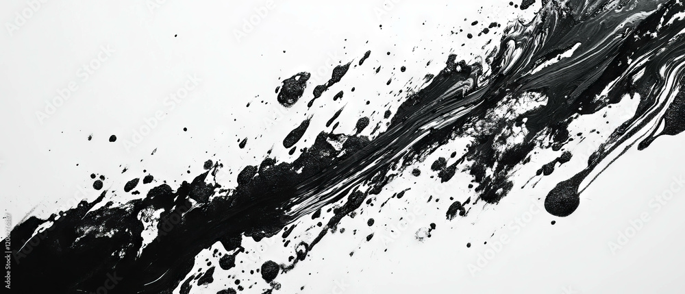 Aufkleber black ink patterns created with a sponge on textured white paper for artistic expression