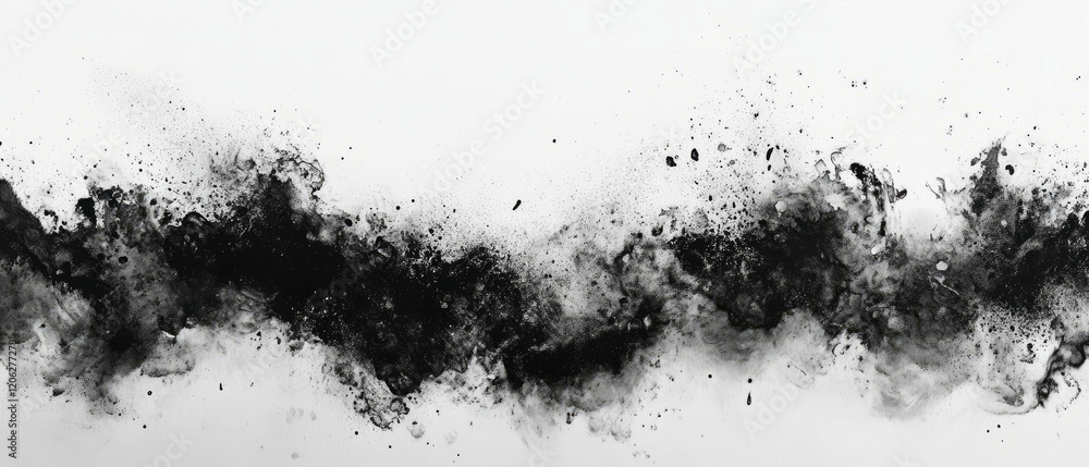 Poster intricate texture of black ink with salt creating crystalline patterns on white paper