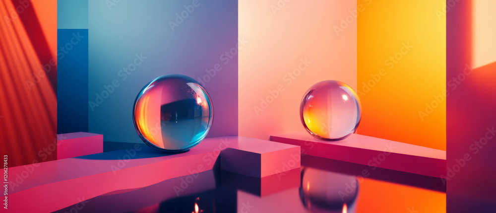 Poster colorful geometric shapes with bold gradients and smooth transitions creating a vibrant atmosphere