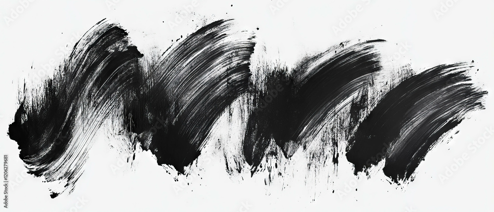 Poster black ink brushstroke patterns on a white background for artistic expression and design