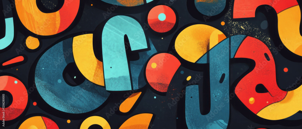 Poster playful bubble letters and rounded shapes create a vibrant abstract design with lively colors