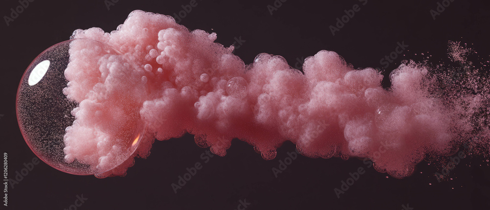 Poster expanding bubblegum bubble with soft texture and thin walls forming a colorful shape