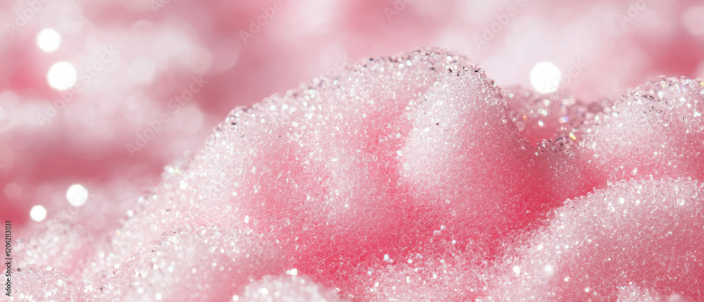 Poster exploring the sparkling texture of bubblegum with sugar crystals at close range
