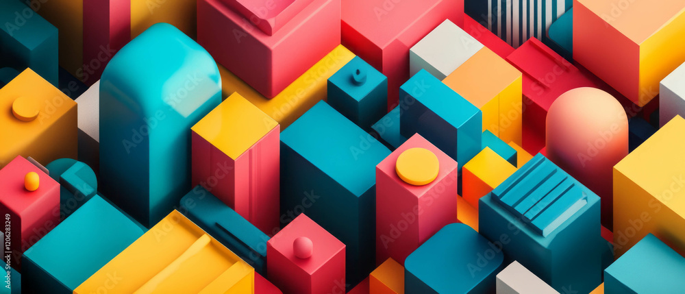 Aufkleber building blocks showcase bright colors and geometric shapes creating a vibrant arrangement